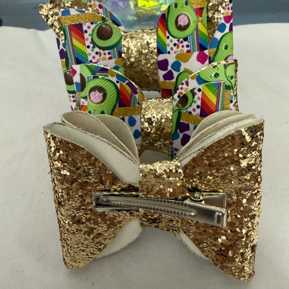 Avocado And Gold Glitter Hair Bows